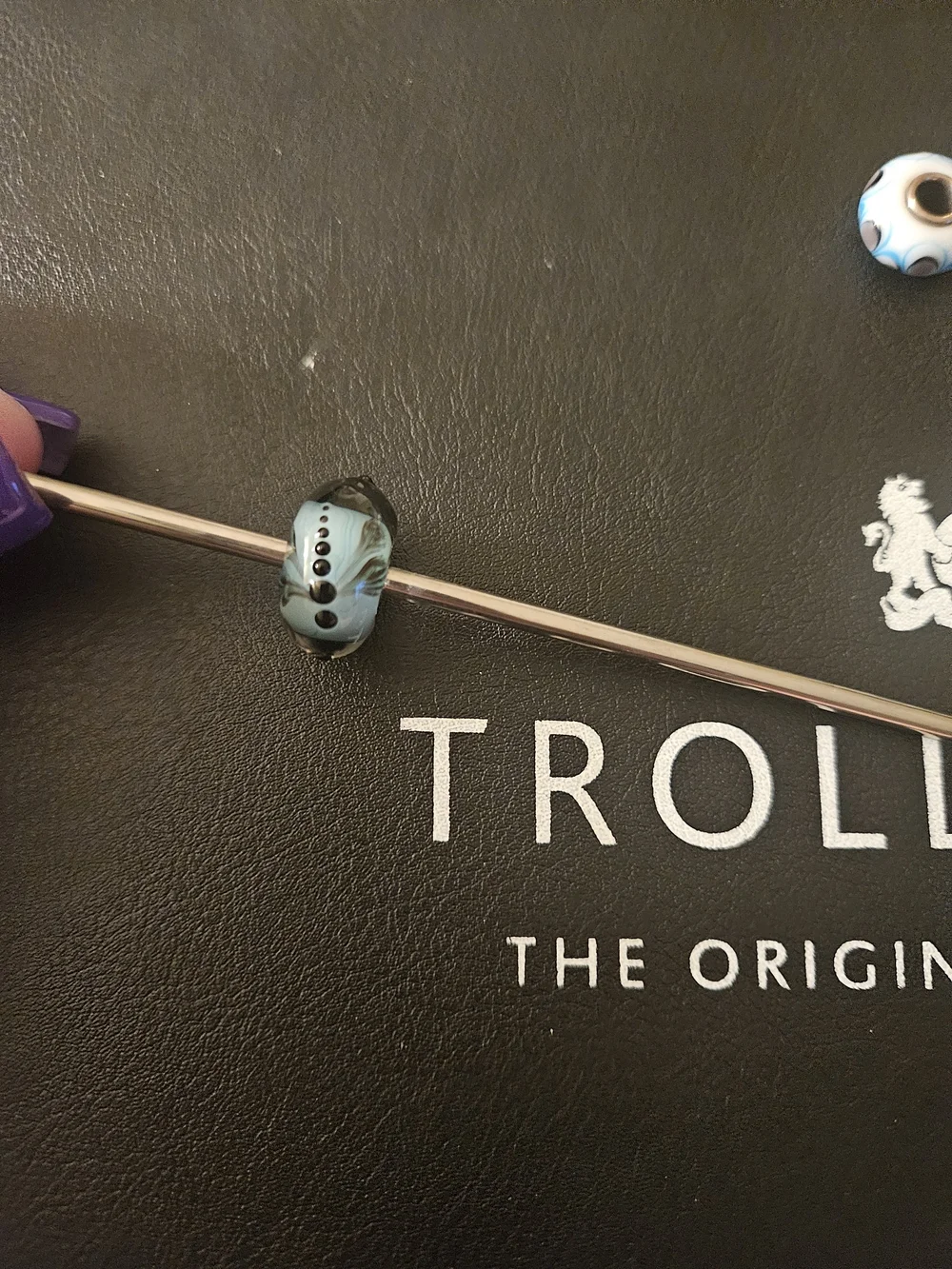 Trollbeads Aqua JUMBO Glass Bead with Black Draginfly Design RARE